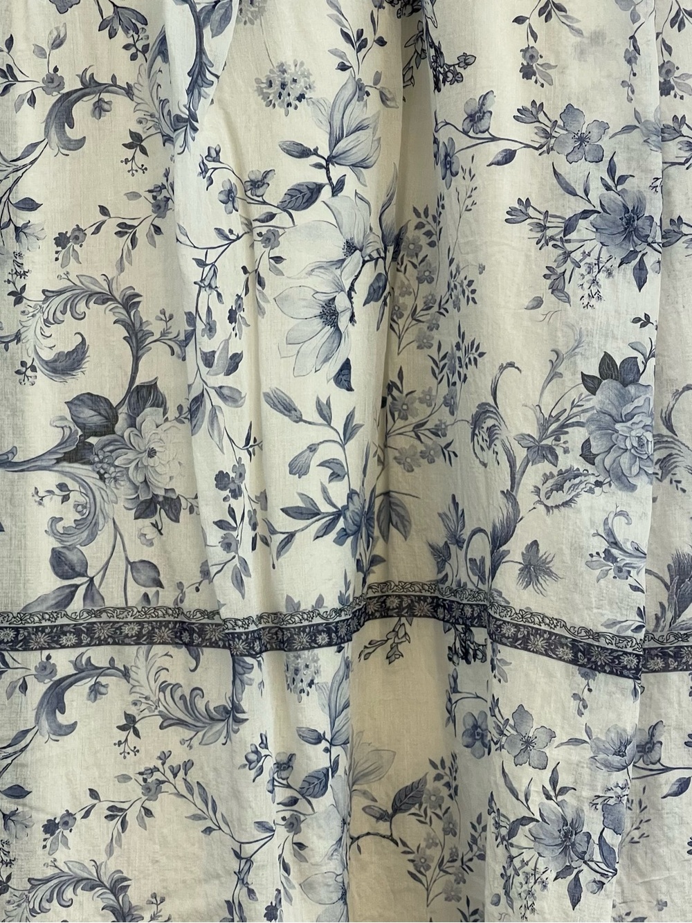 Boho Chic CottageCore Feminine Women's White Blue Floral Tiered Maxi Skirt XL - Picture 4 of 15